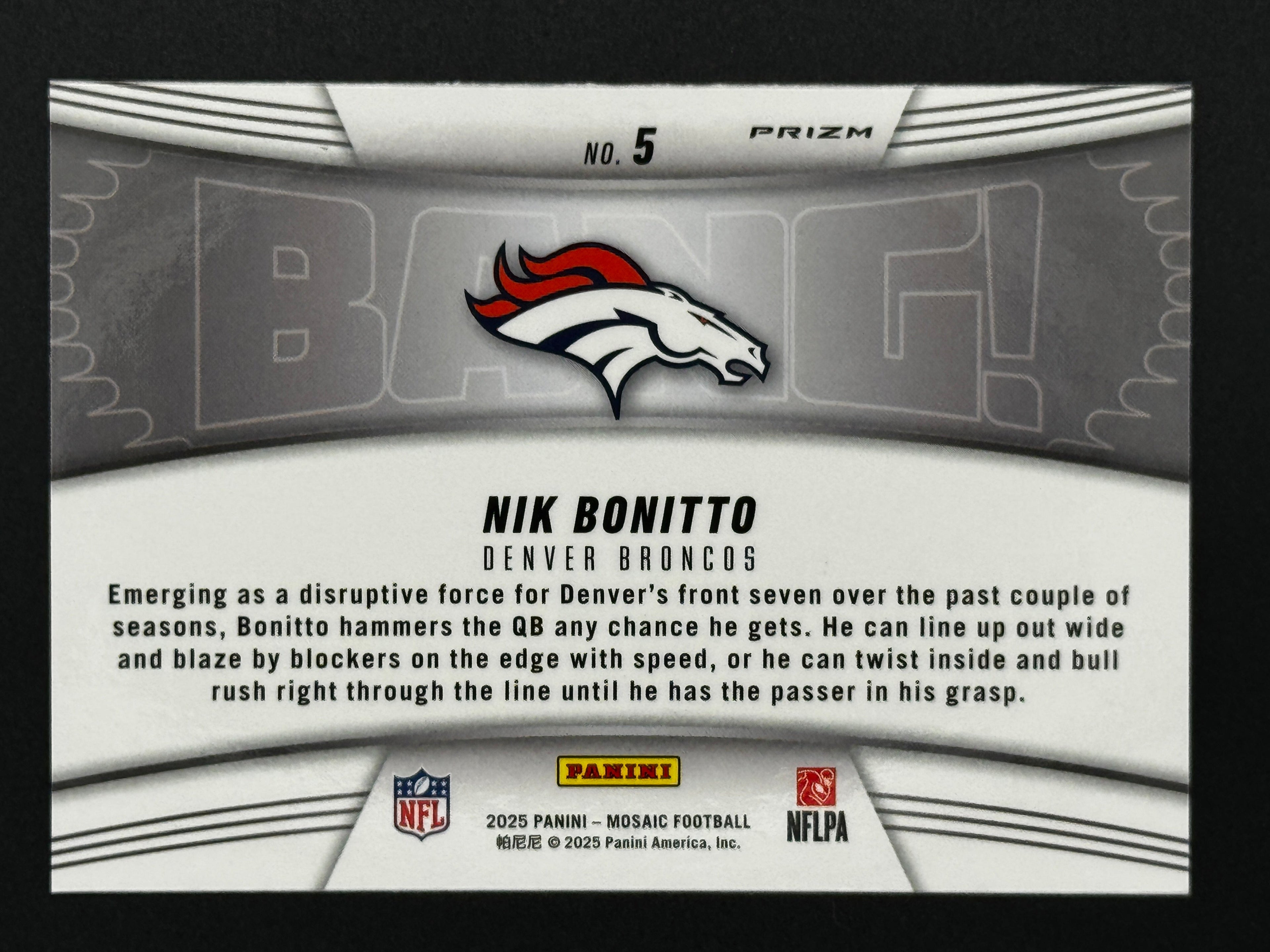 2025 Panini Mosaic BANG! #5 Nik Bonitto – Complete 9-Card Parallel Rainbow Set