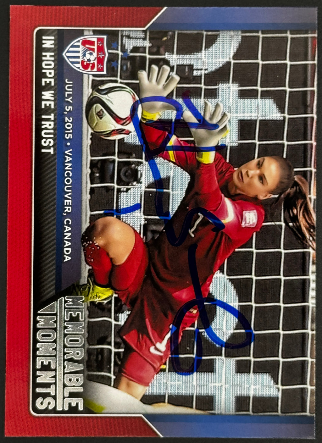 2015 Panini US National Team Box Set Hope Solo Memorable Moments #8, Autographed Card, SWAU/W