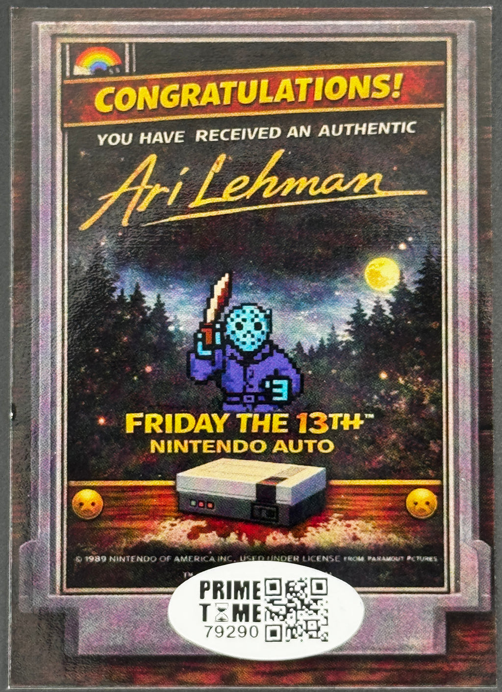 Ari Lemon Autographed Friday the 13th Jason Game Card, Prime Time SOA