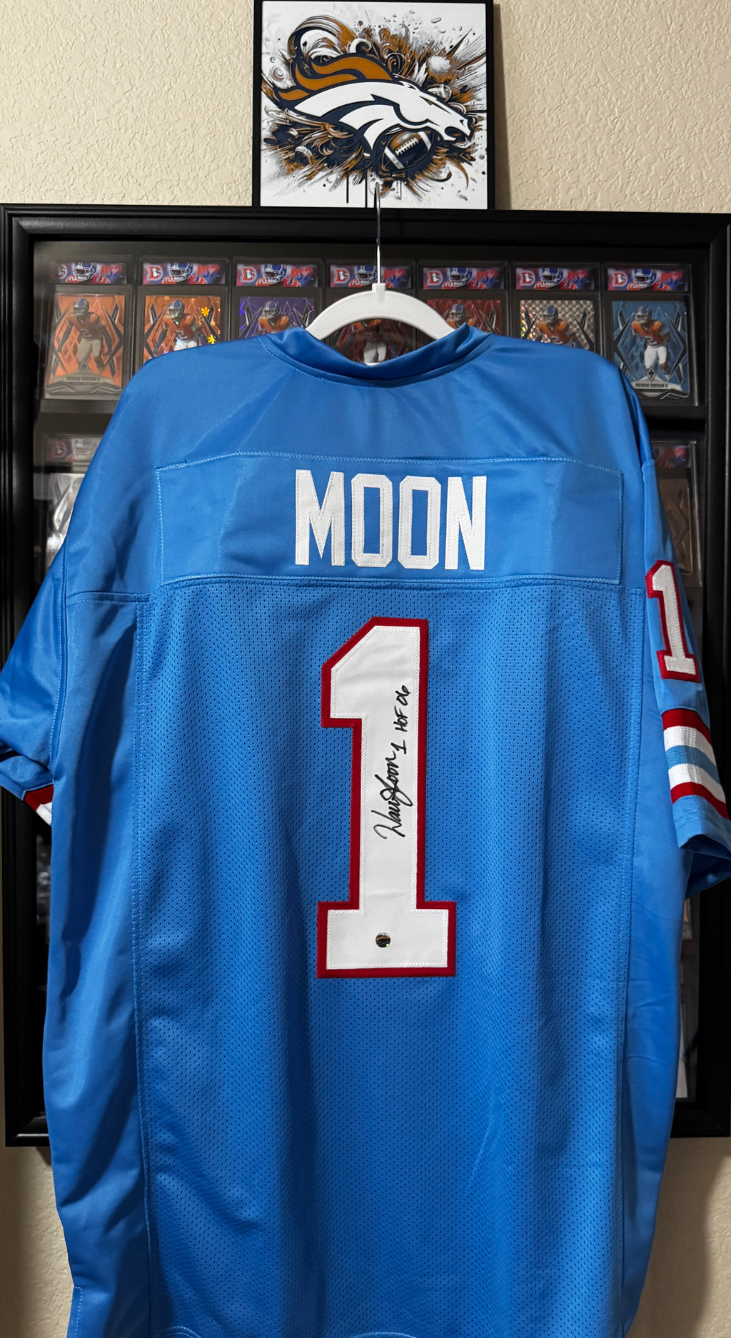 Warren Moon - Autographed Houston Oilers - Baby Blue - Wilder Sports SOA