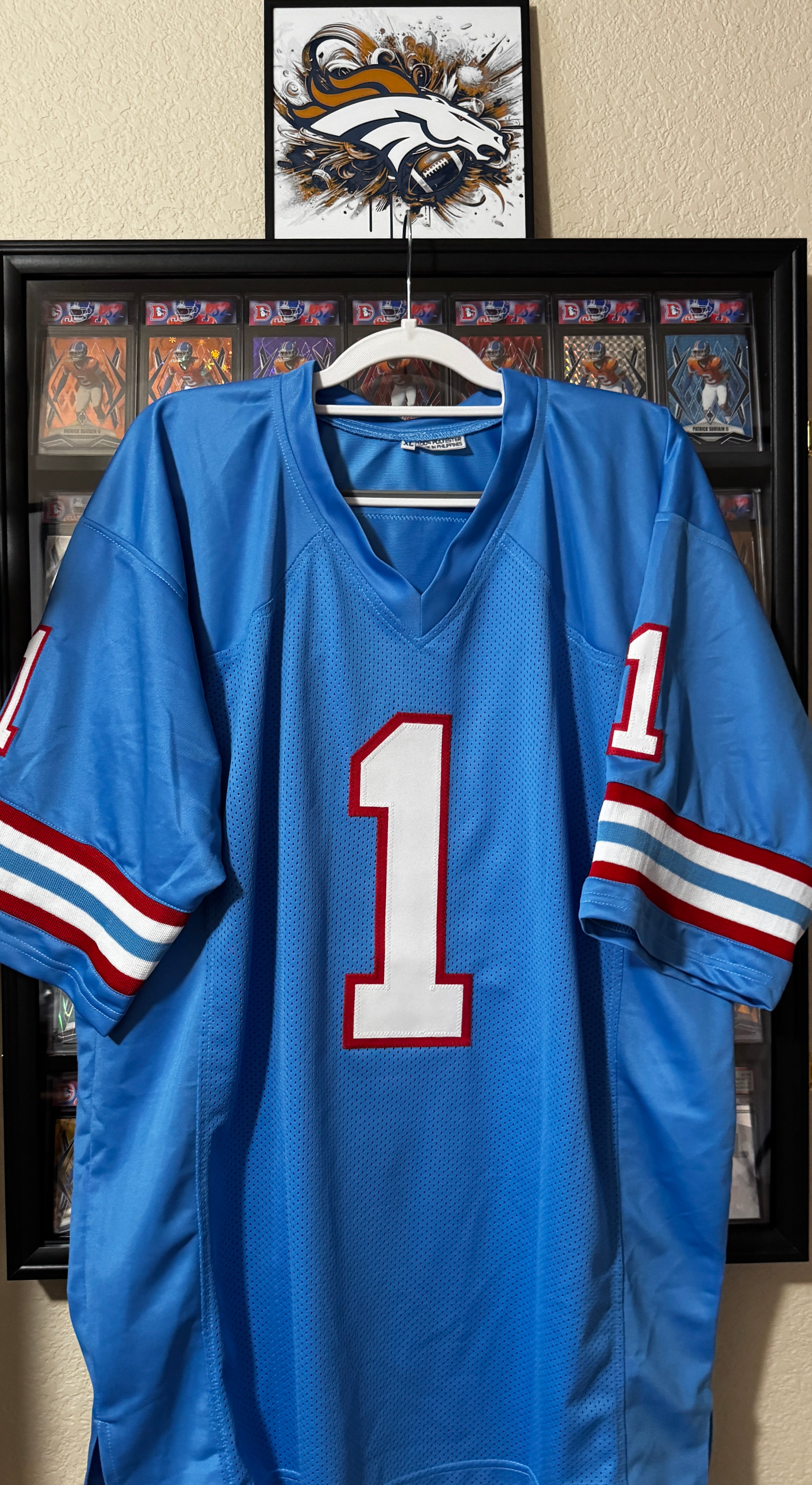 Warren Moon - Autographed Houston Oilers - Baby Blue - Wilder Sports SOA