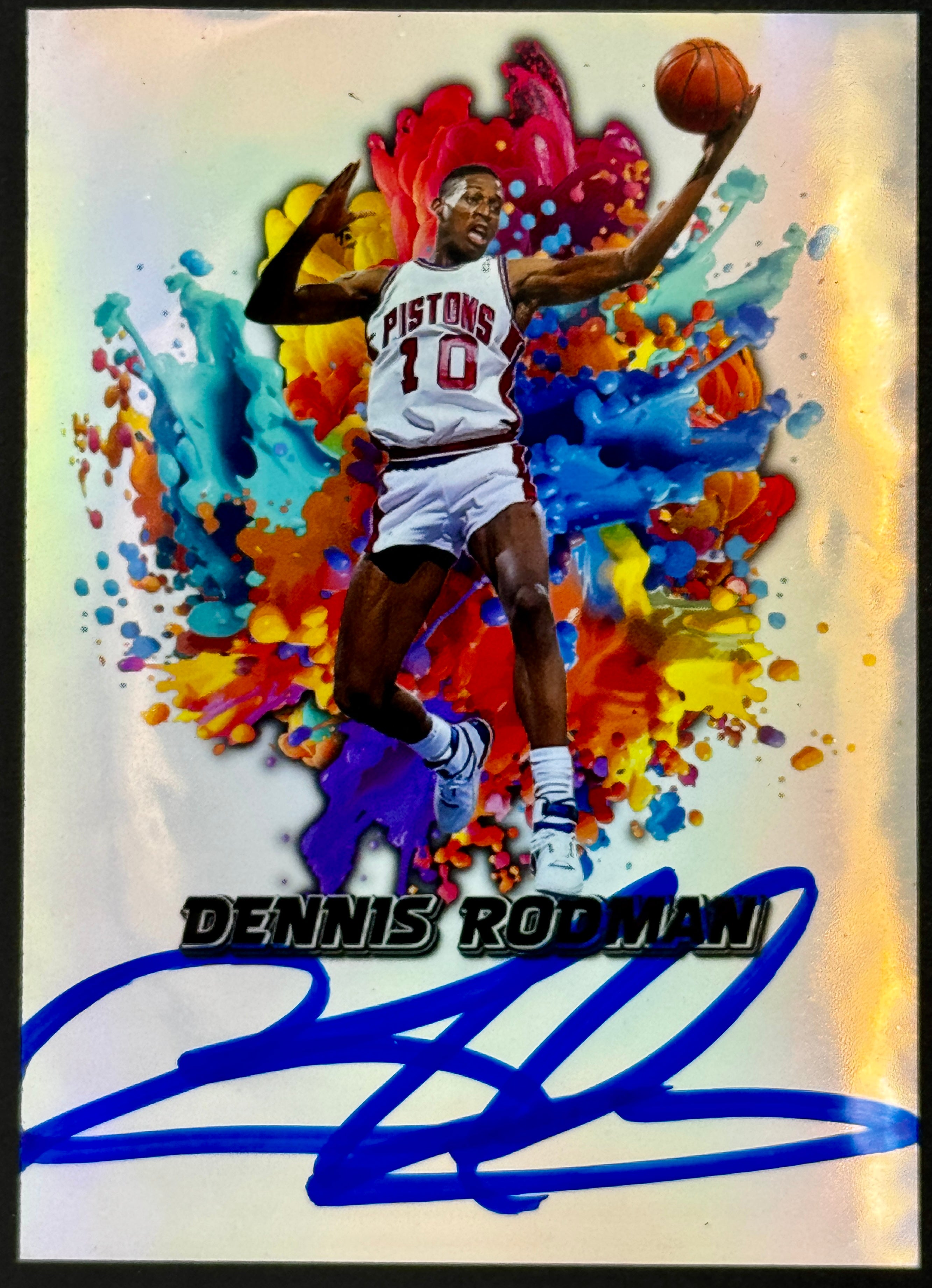 Dennis Rodman, Autographed Detroit Pistons Custom Color Blast Card, SWAU SOA