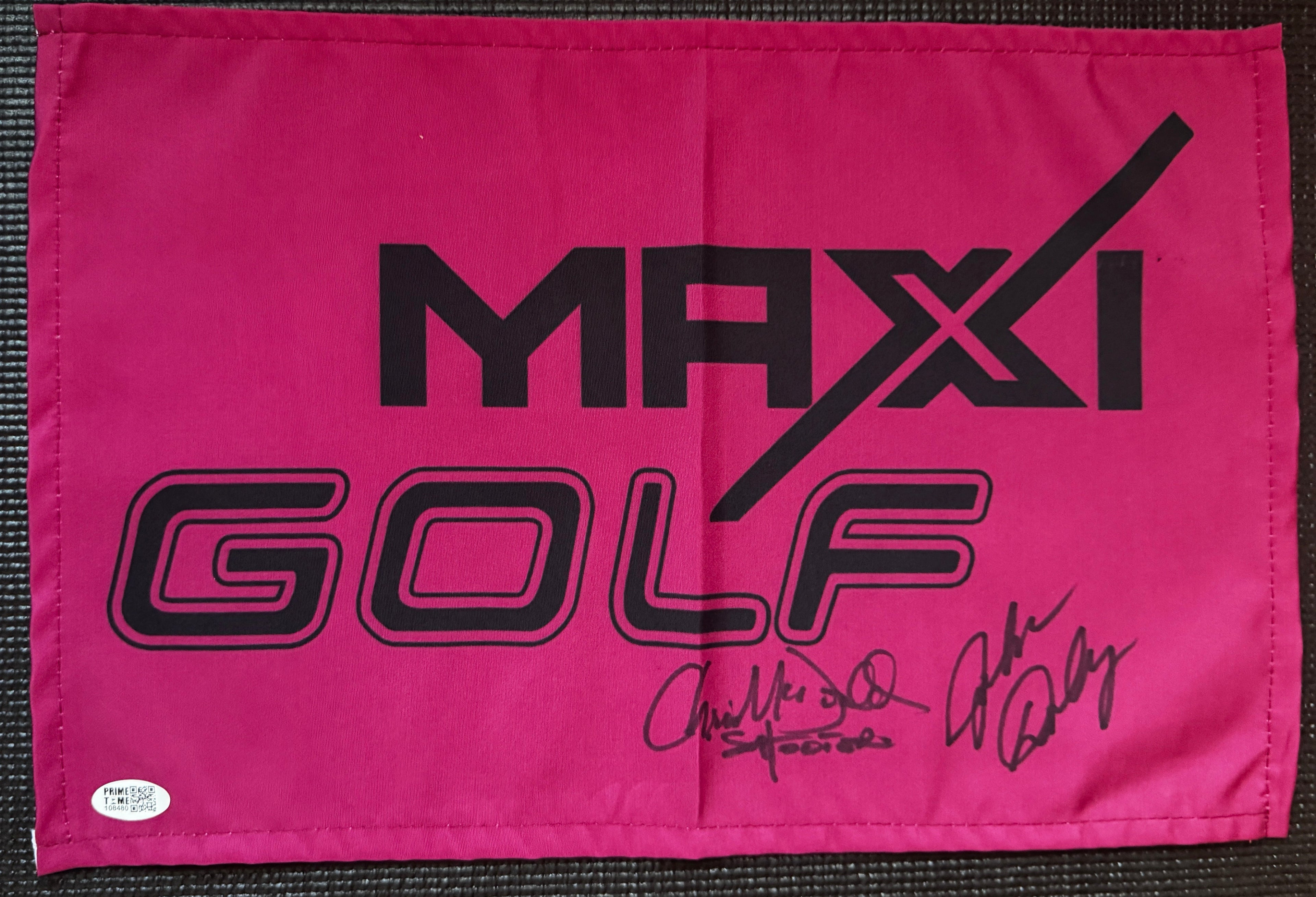 Autographed Maxi Golf flag/Happy Gilmore 2 Dual Auto John Daly & Christopher McDonald with Inscription "Shooter McGavin"