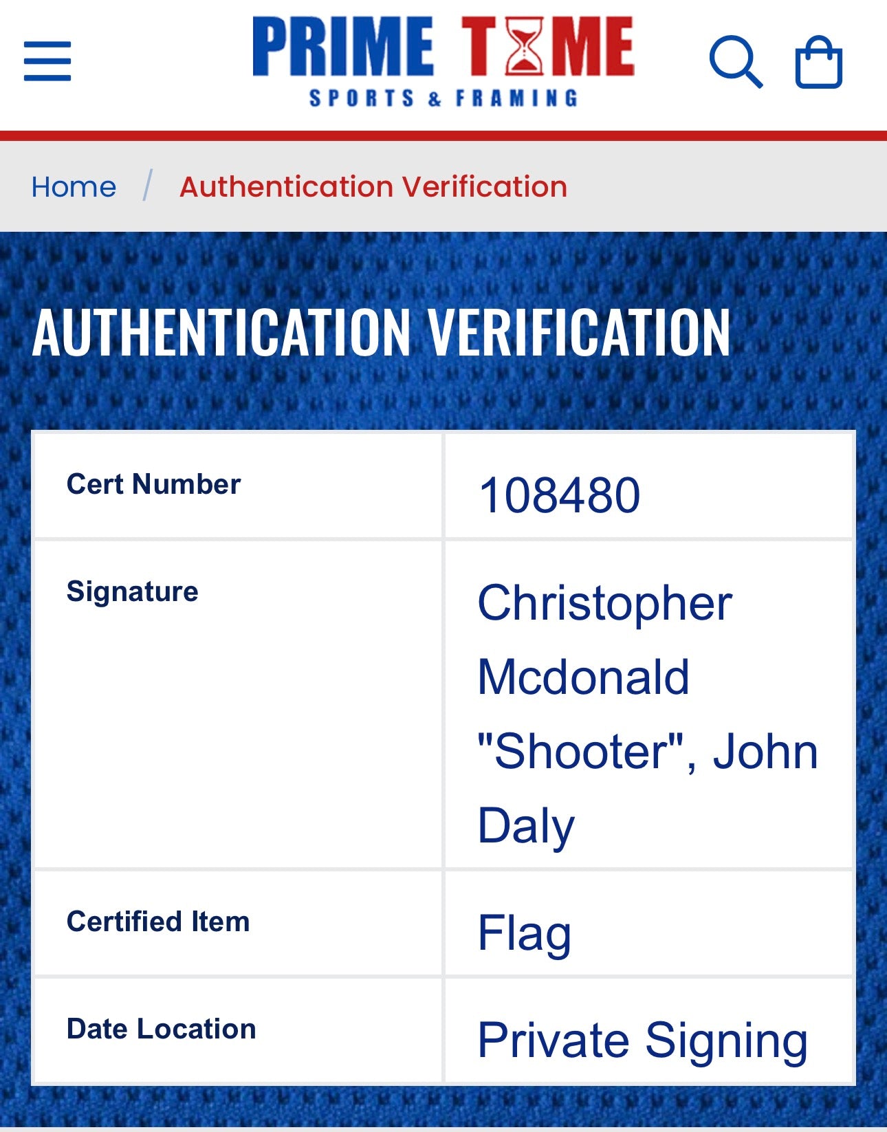 Autographed Maxi Golf flag/Happy Gilmore 2 Dual Auto John Daly & Christopher McDonald with Inscription "Shooter McGavin"
