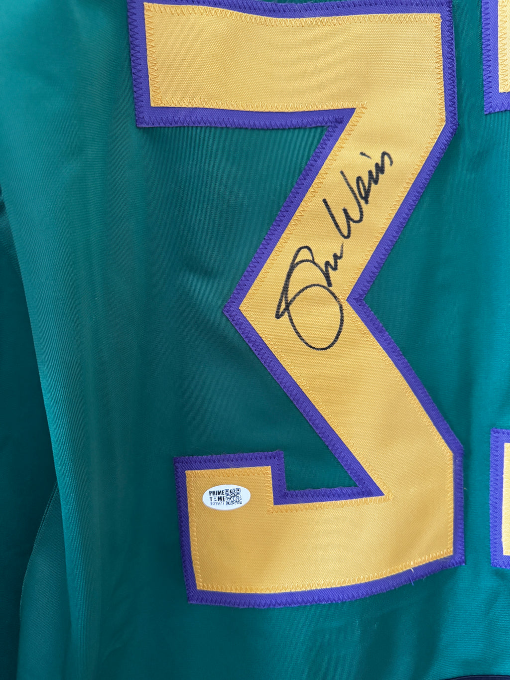 Shawn Weise Autographed Goldberg Mighty Ducks Jersey, Prime Time SOA