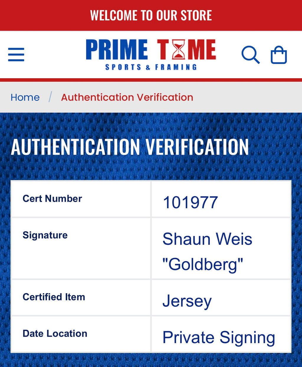 Shawn Weise Autographed Goldberg Mighty Ducks Jersey, Prime Time SOA