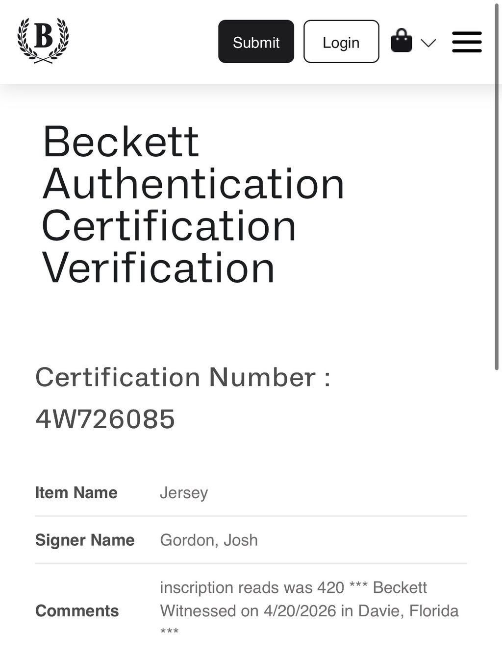 Josh Gordon Autographed Seattle Seahawks Jersey For Framing – Beckett Authenticated /W BAS