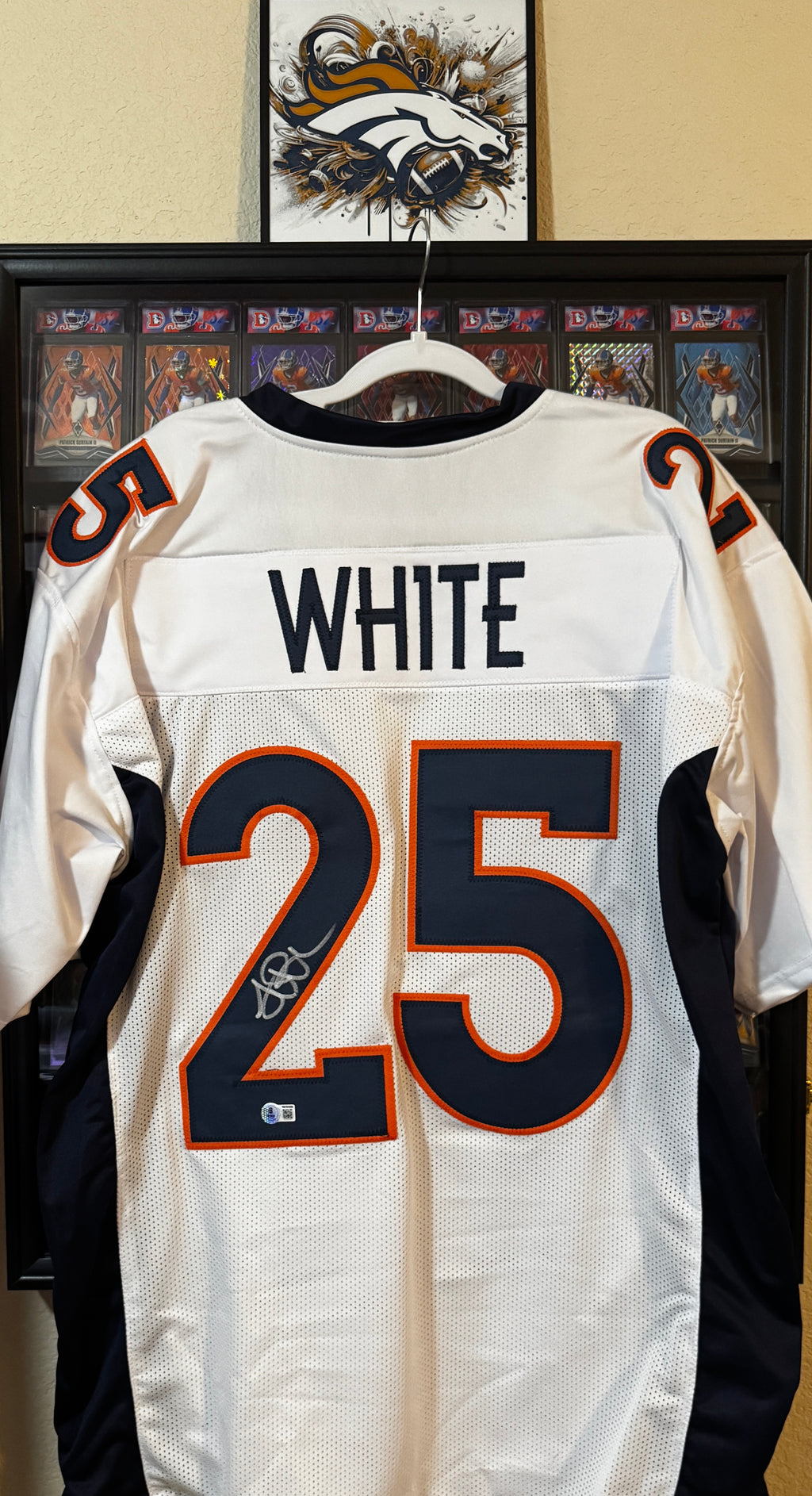 Lendale White Autographed & Inscribed XL Custom Broncos Jersey For Framing – Beckett/W