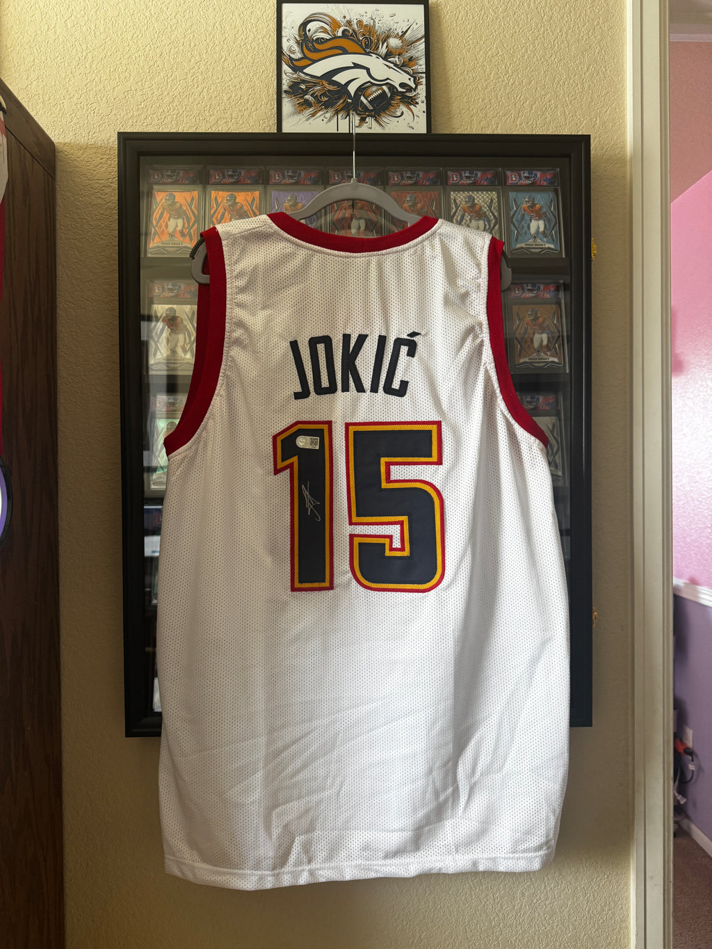 Nikolia Jokic Autographed Custom White Denver Nuggets Jersey, JSA SOA