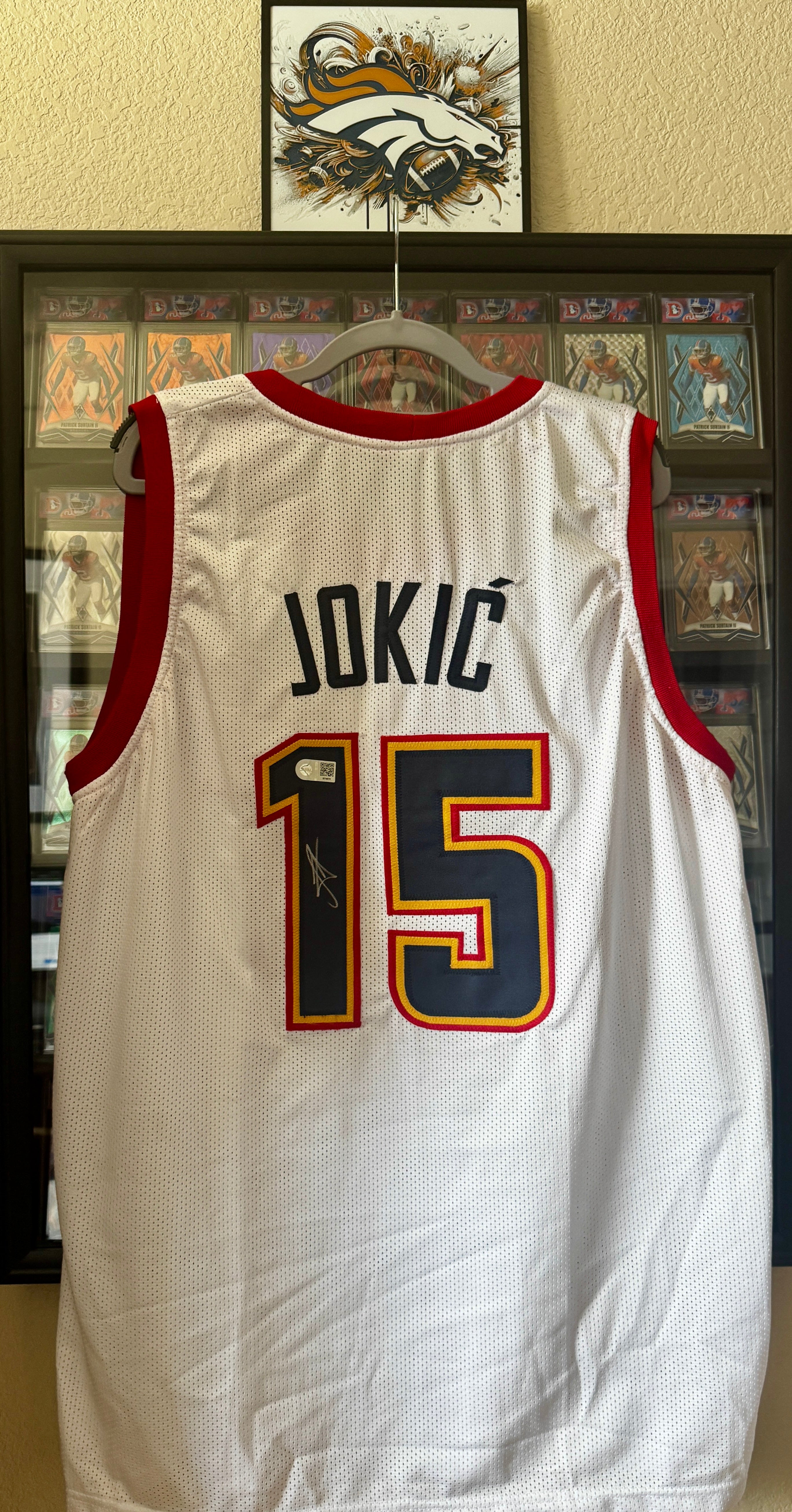 Nikolia Jokic Autographed Custom White Denver Nuggets Jersey, JSA SOA
