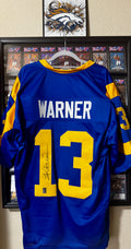 Kurt Warner Signed Custom Rams Jersey, Warner Hologram SOA
