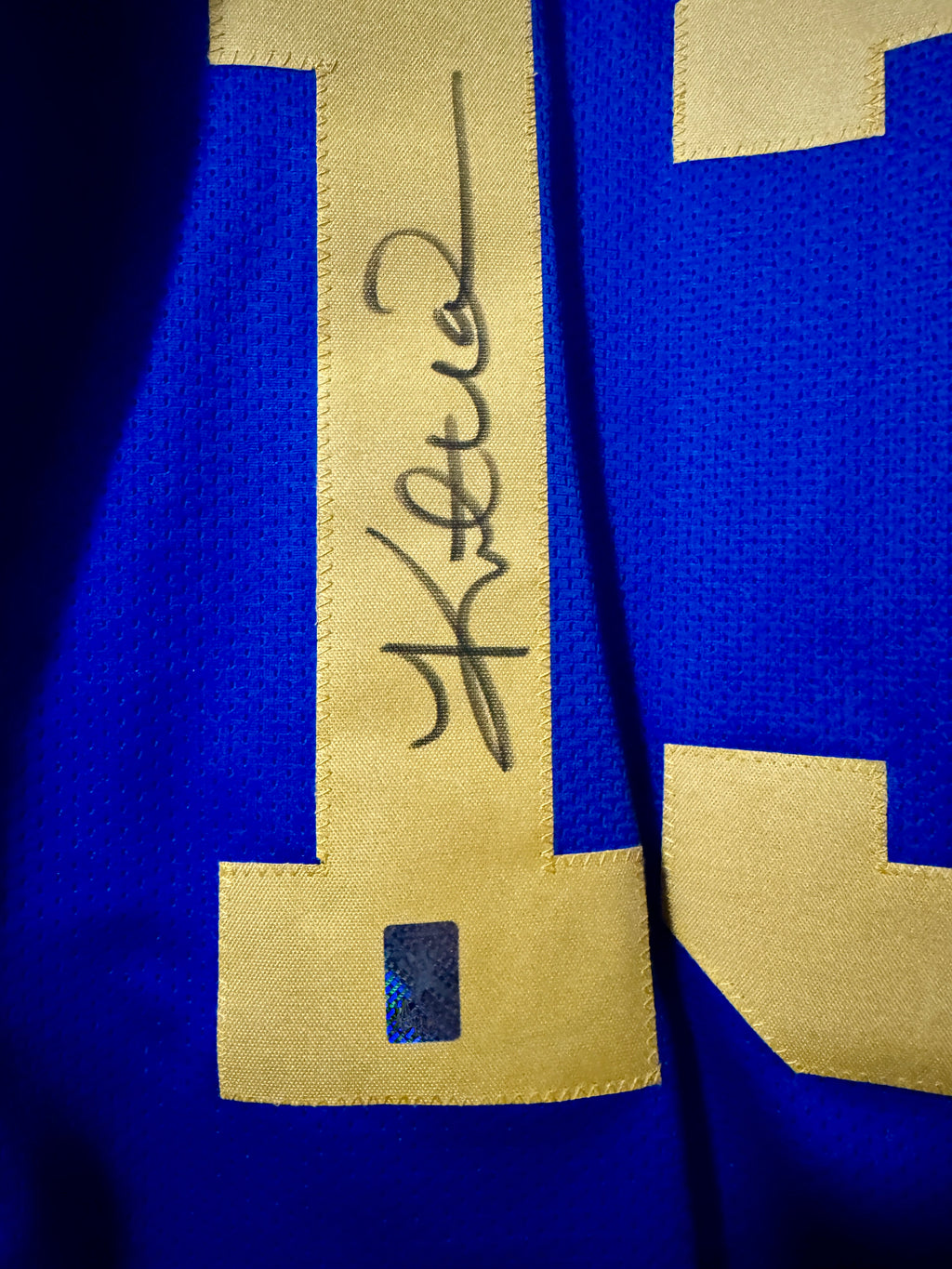 Kurt Warner Signed Custom Rams Jersey, Warner Hologram SOA