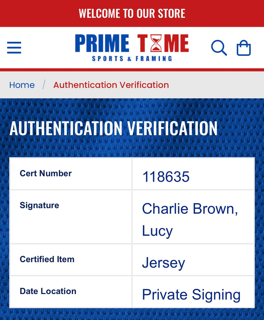 Brad Kesten - Charlie Brown, Melanie Kohn - Lucy Autographed Peanuts Jersey, Prime Time SOA