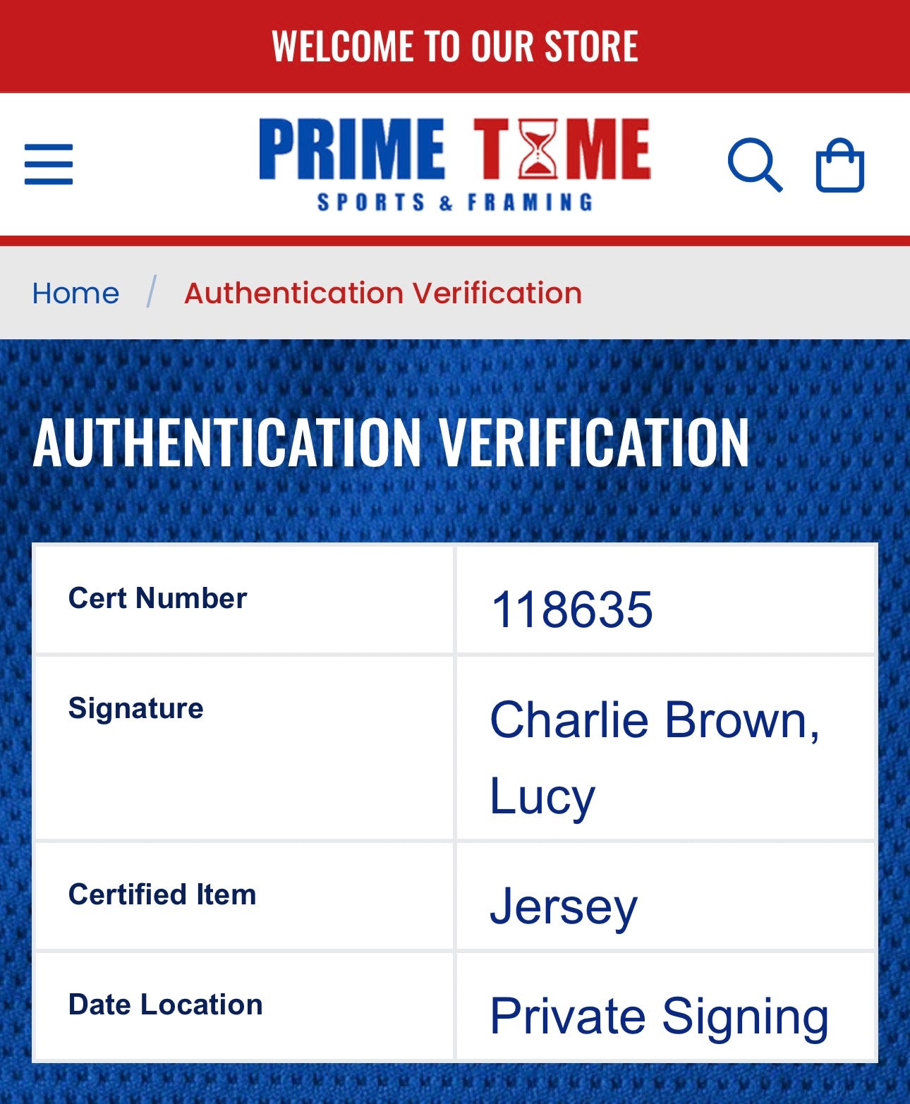 Brad Kesten - Charlie Brown, Melanie Kohn - Lucy Autographed Peanuts Jersey, Prime Time SOA