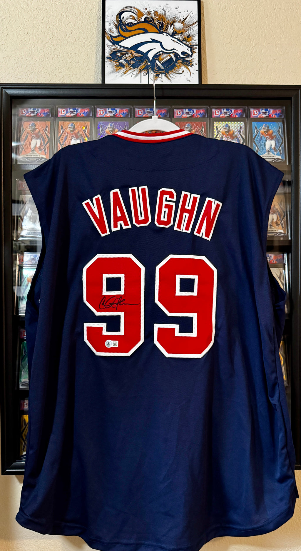 Charlie Sheen Autographed Custom Major League Ricky Vaughn Cleveland Sleeveless Navy Jersey,  Beckett COA