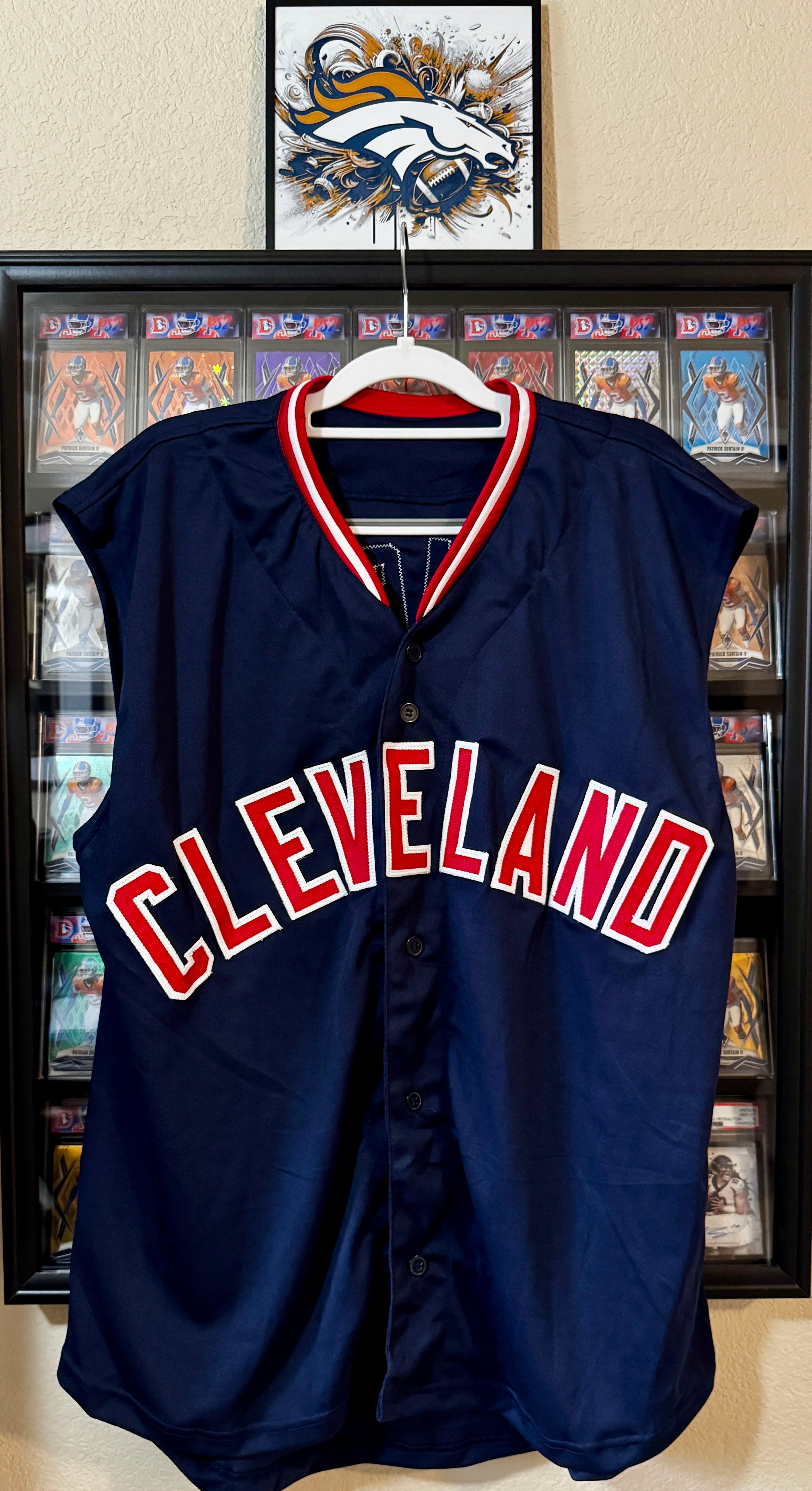 Charlie Sheen Autographed Custom Major League Ricky Vaughn Cleveland Sleeveless Navy Jersey,  Beckett COA