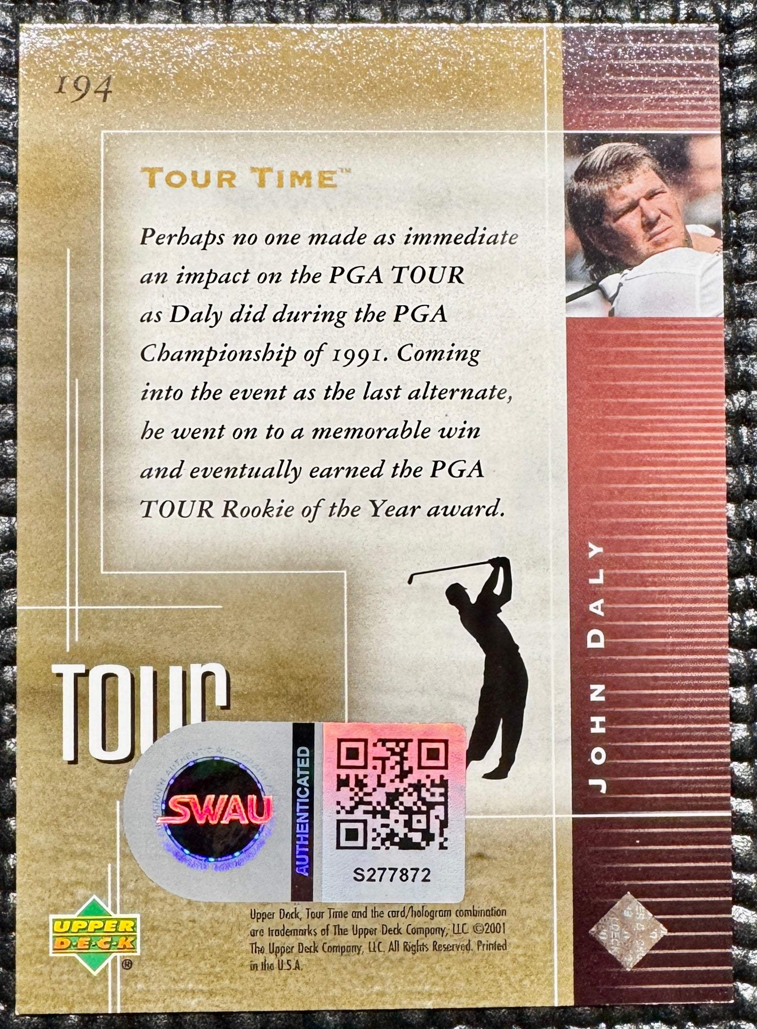 John Daly Autographed Upper Deck Tour Time Card, SWAU SOA