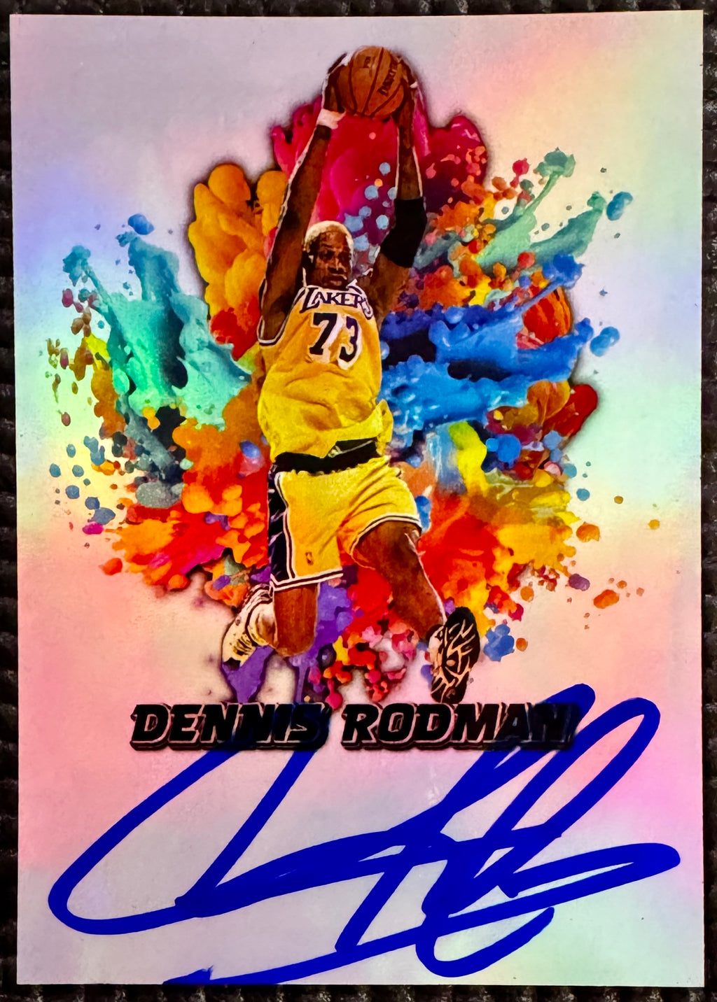 Dennis Rodman Autographed Custom Color Blast Card, LA Lakers, SWAU SOA