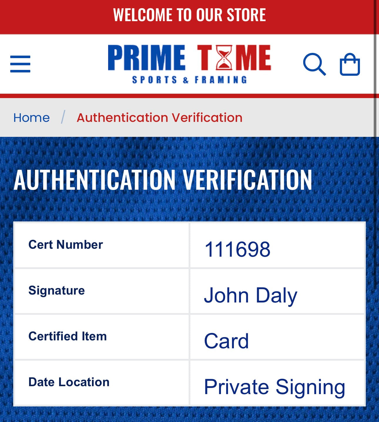 John Daly Autographed Custom Card, Prime Time SOA