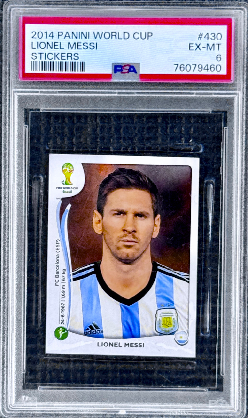 2014 Panini World Cup Lionel Messi Stickers # 430 PSA 6