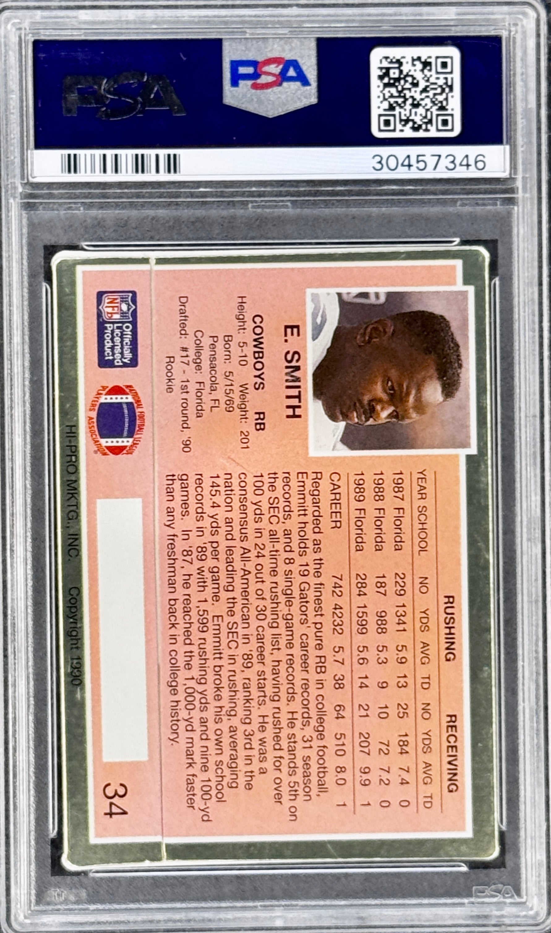 1990 Action Packed Emmitt Smith Rookie Update #34 PSA 9