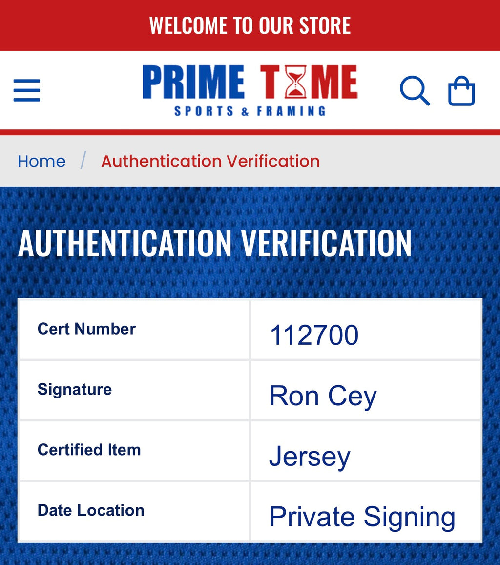 Ron Cey Autographed L.A Dodger Jersey, Dual SOA (Prime Time And Player Holo)
