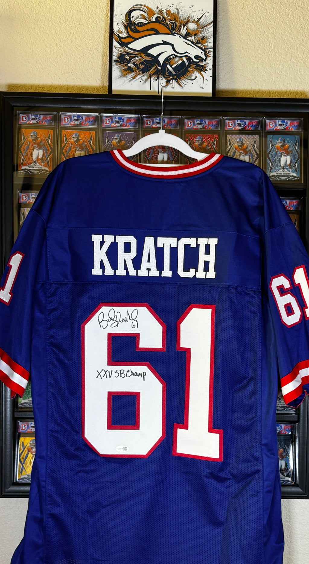 Bob Kratch, Autographed NY Giants Jersey Inscribed "XXV SB Champ", JSA SOA