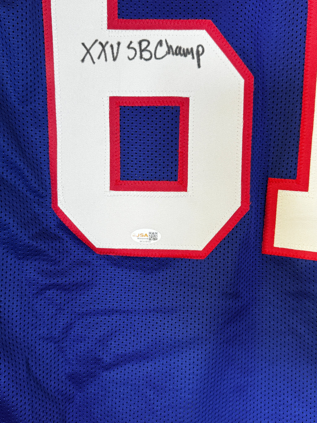 Bob Kratch, Autographed NY Giants Jersey Inscribed "XXV SB Champ", JSA SOA