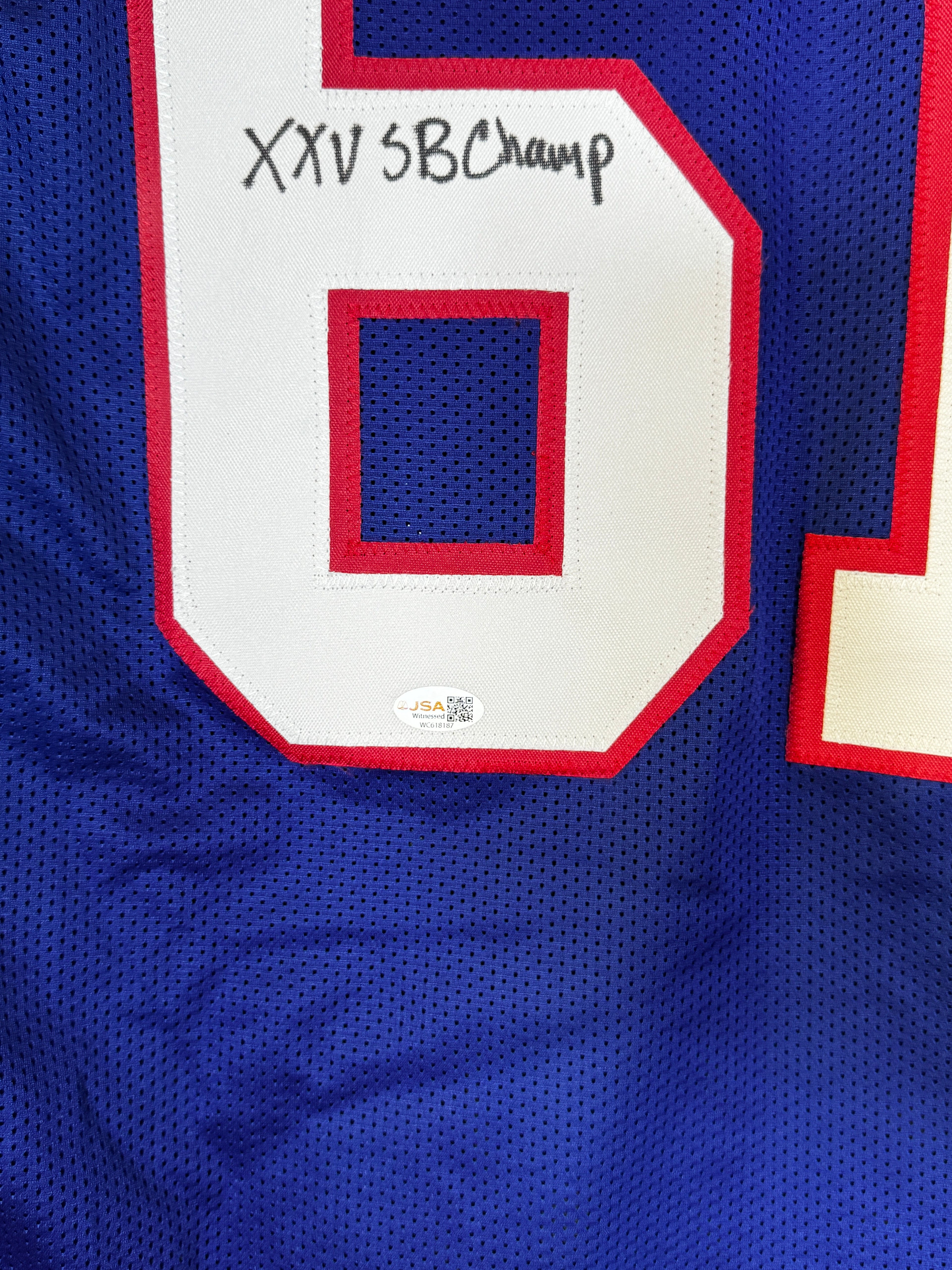 Bob Kratch, Autographed NY Giants Jersey Inscribed "XXV SB Champ", JSA SOA