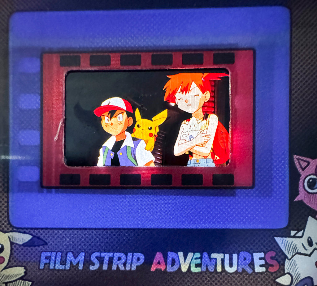 Authentic Pokémon 35mm Film Cell in FSA Custom Card Holder (🎬 Featuring Ash, Pikachu, Misty & Togepi)