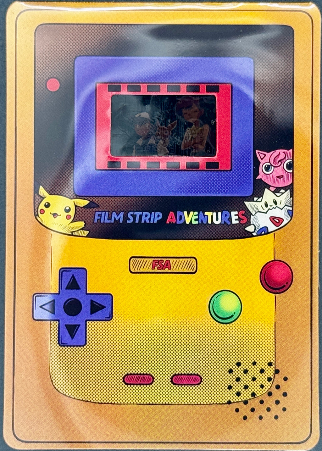 Authentic Pokémon 35mm Film Cell in FSA Custom Card Holder (🎬 Featuring Ash, Pikachu, Misty & Togepi)