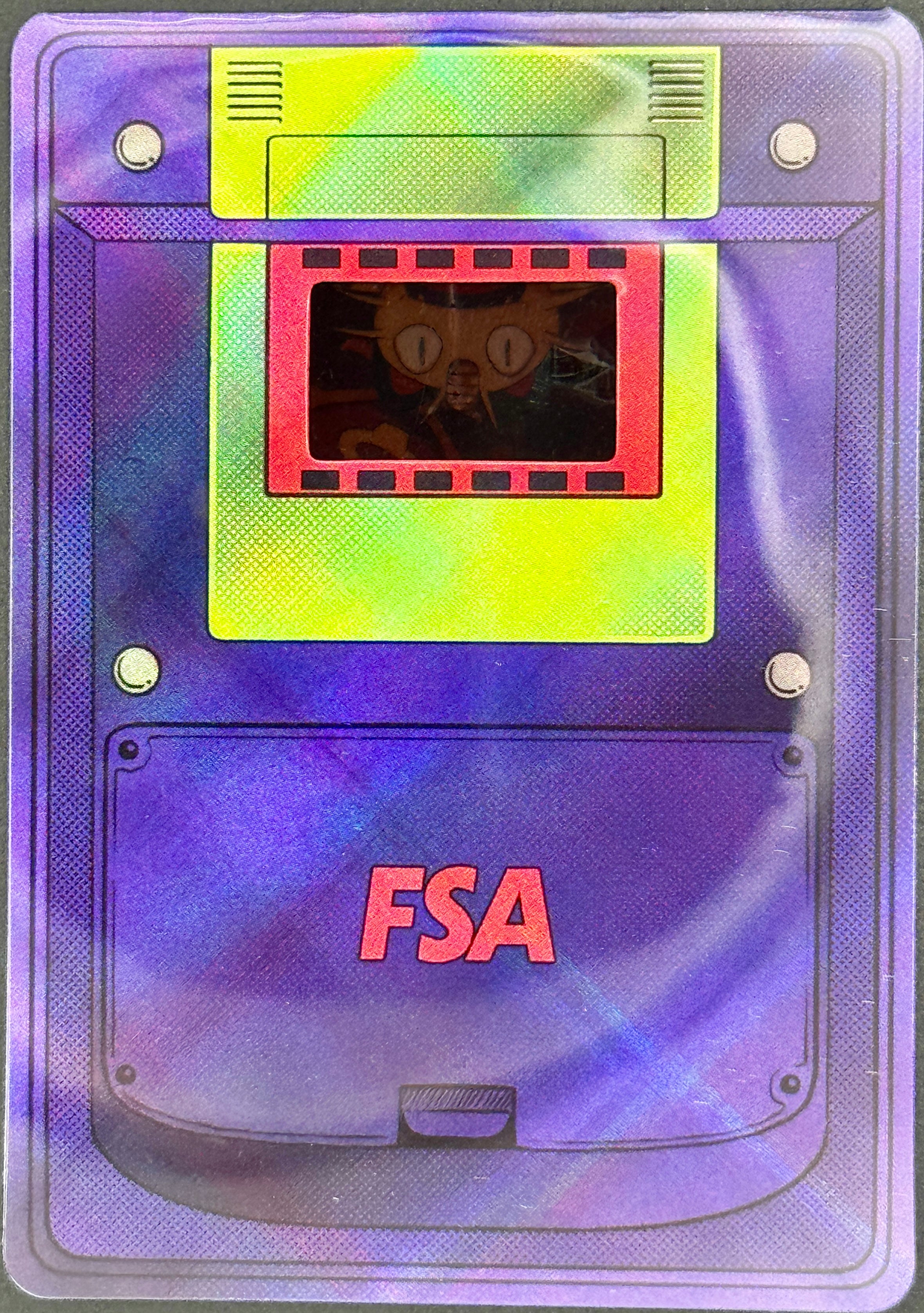 Authentic Pokémon 35mm Film Cell in FSA Custom Card Holder (Meowth inThe First Movie — Mewtwo Strikes Back (1998/1999))
