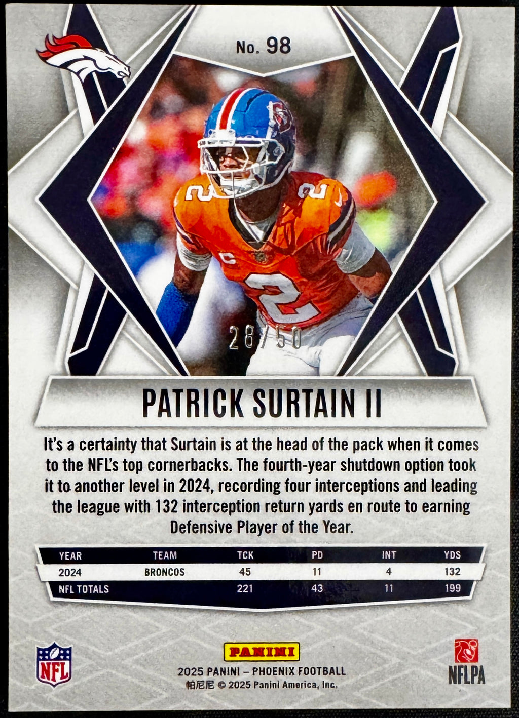 2025 Panini Phoenix - Patrick Surtain II #98 (16) Card Set
