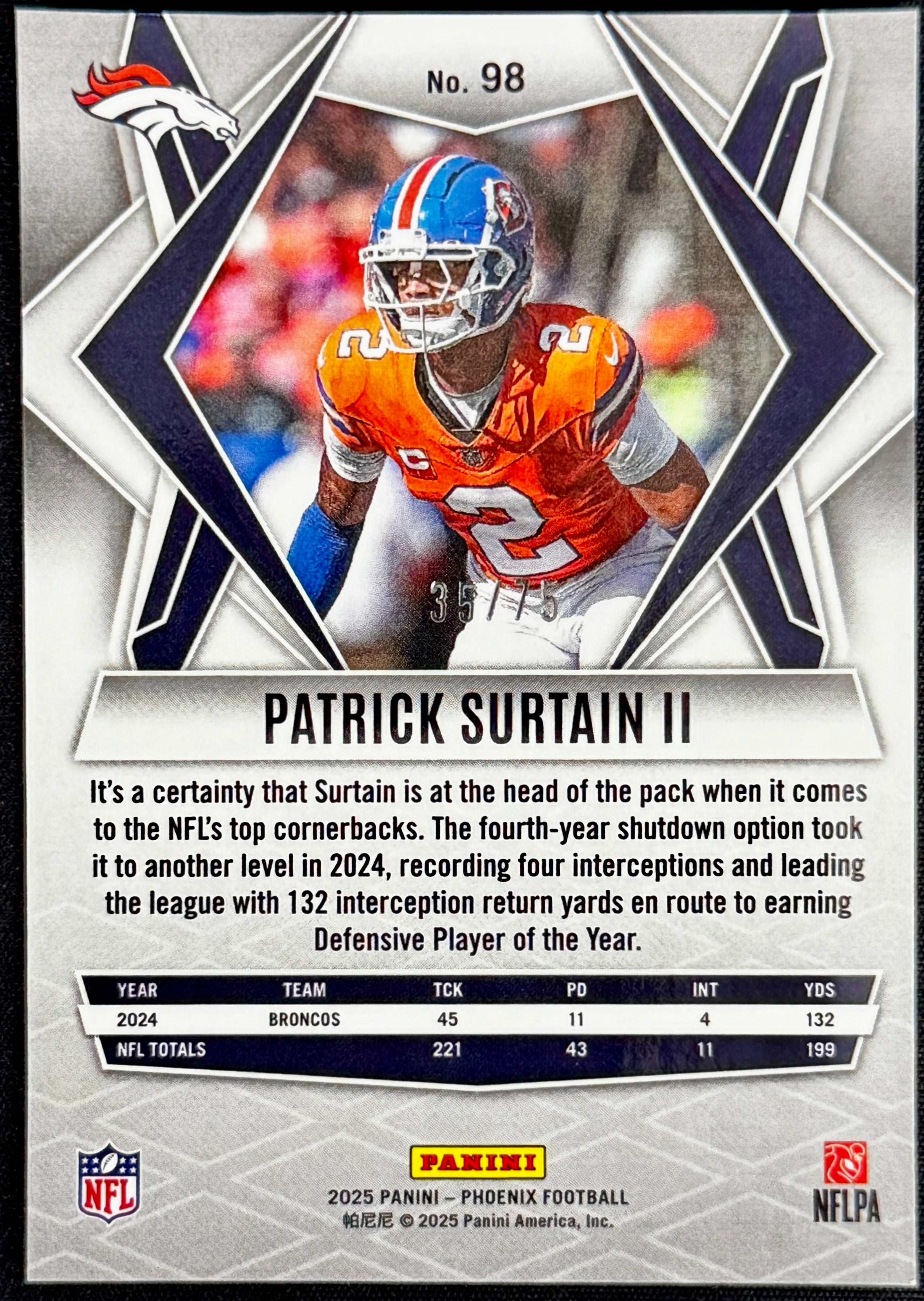 2025 Panini Phoenix - Patrick Surtain II #98 (16) Card Set