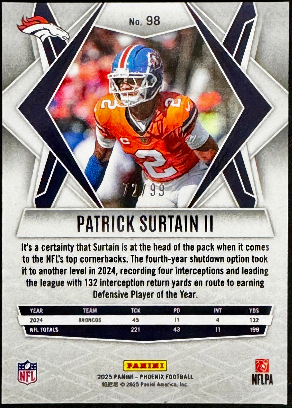 2025 Panini Phoenix - Patrick Surtain II #98 (16) Card Set