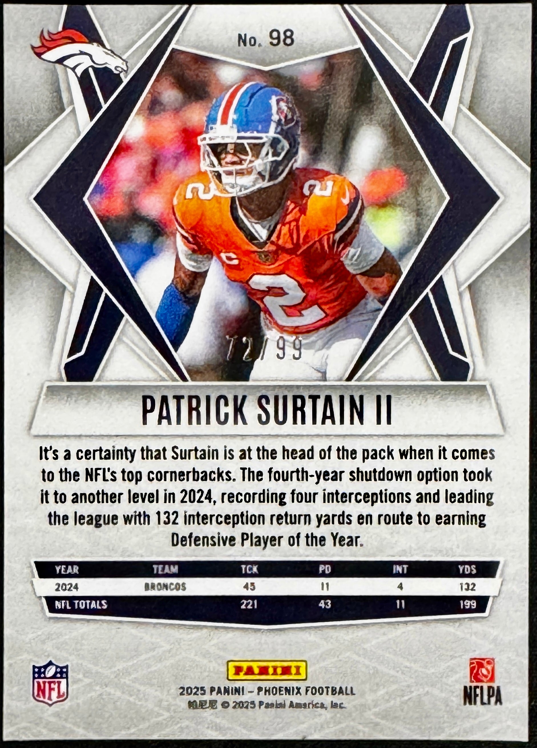 2025 Panini Phoenix - Patrick Surtain II #98 (16) Card Set