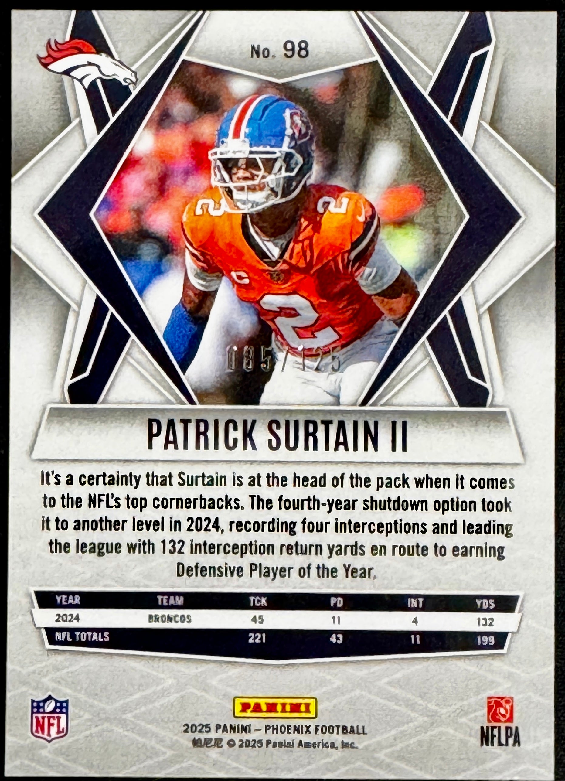 2025 Panini Phoenix - Patrick Surtain II #98 (16) Card Set