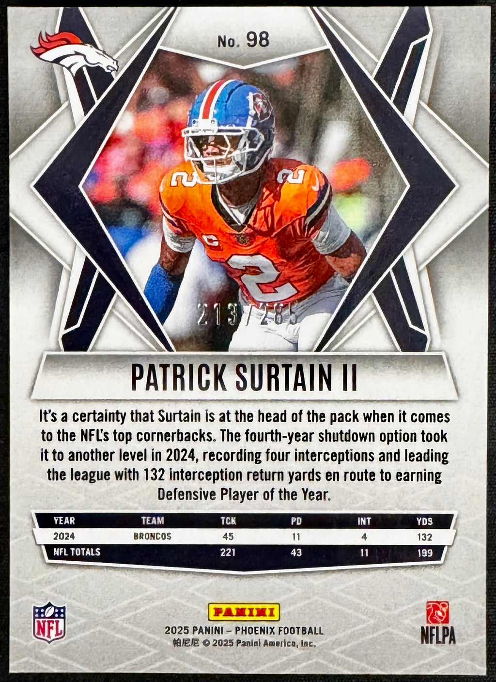 2025 Panini Phoenix - Patrick Surtain II #98 (16) Card Set