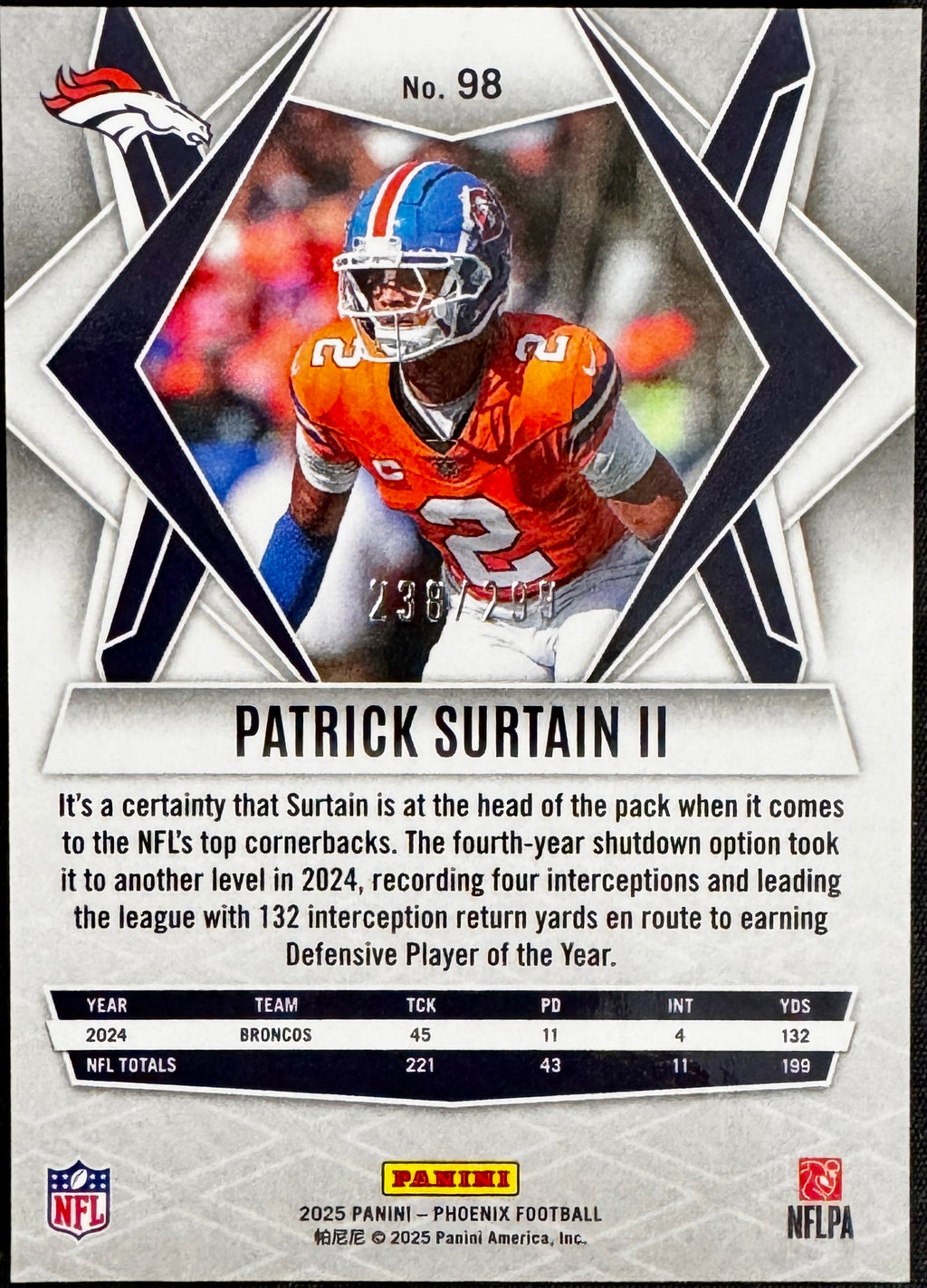 2025 Panini Phoenix - Patrick Surtain II #98 (16) Card Set