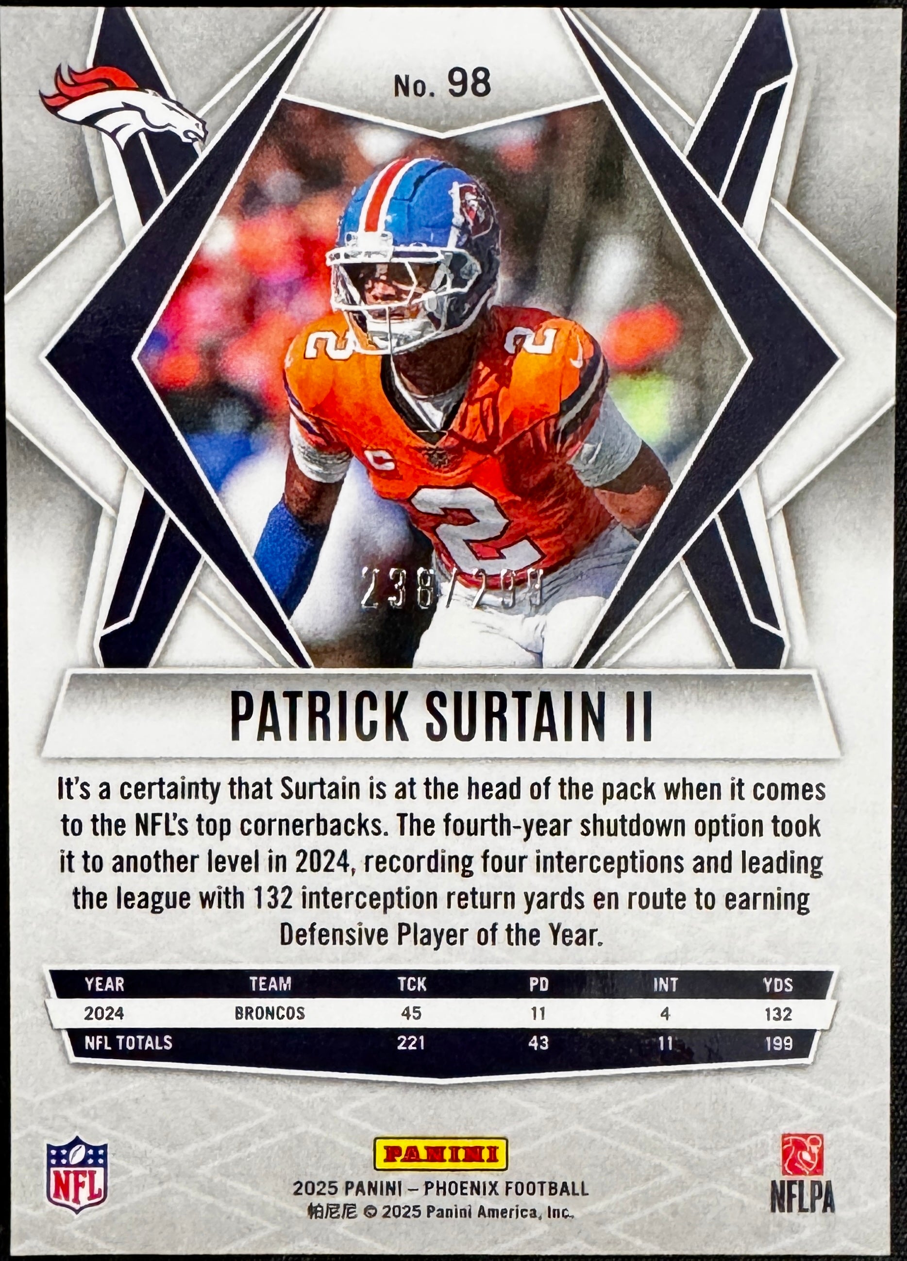 2025 Panini Phoenix - Patrick Surtain II #98 (16) Card Set