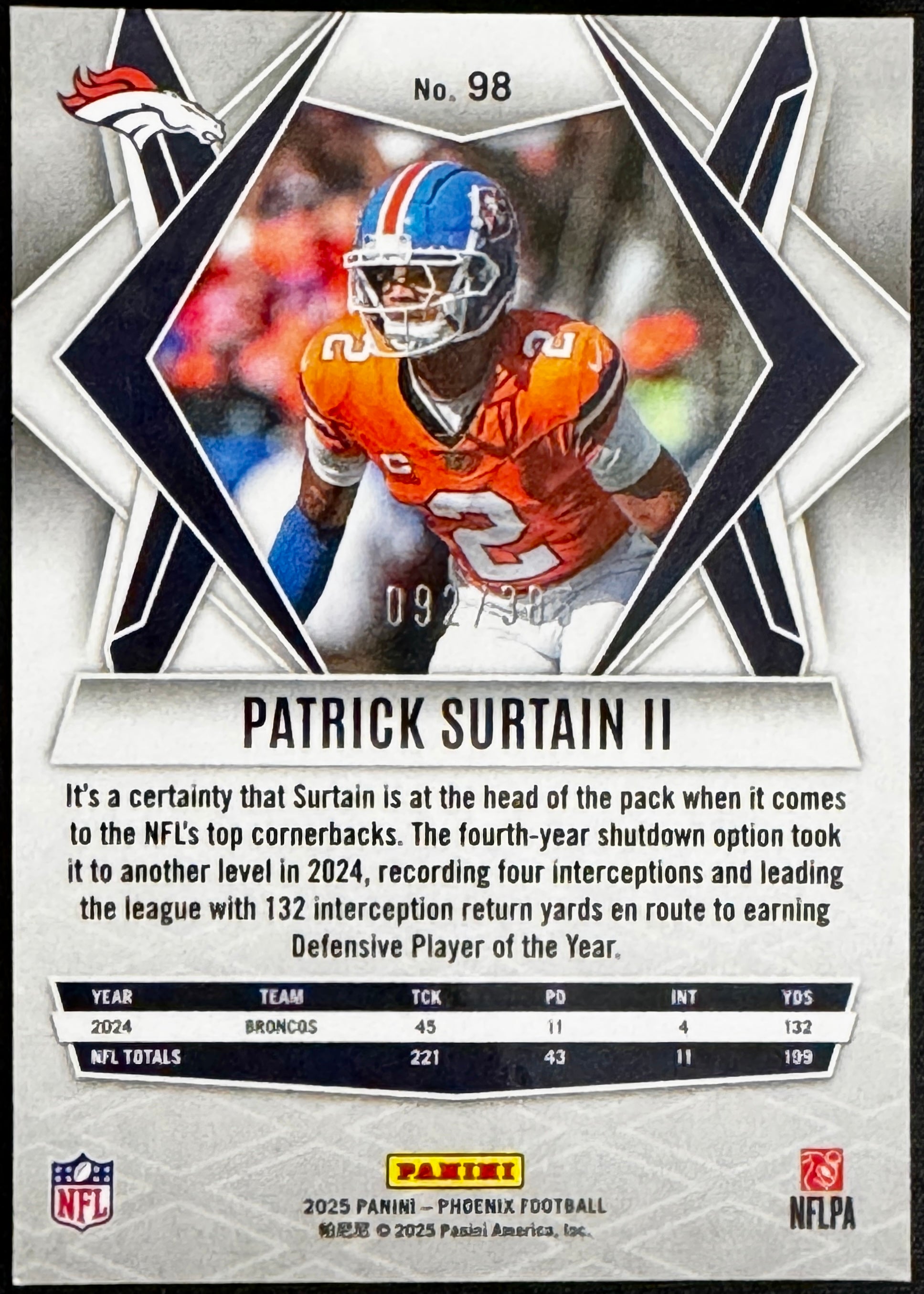 2025 Panini Phoenix - Patrick Surtain II #98 (16) Card Set