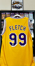 Chevy Chase Autographed Custom Lakers Fletch Jersey, JSA SOA