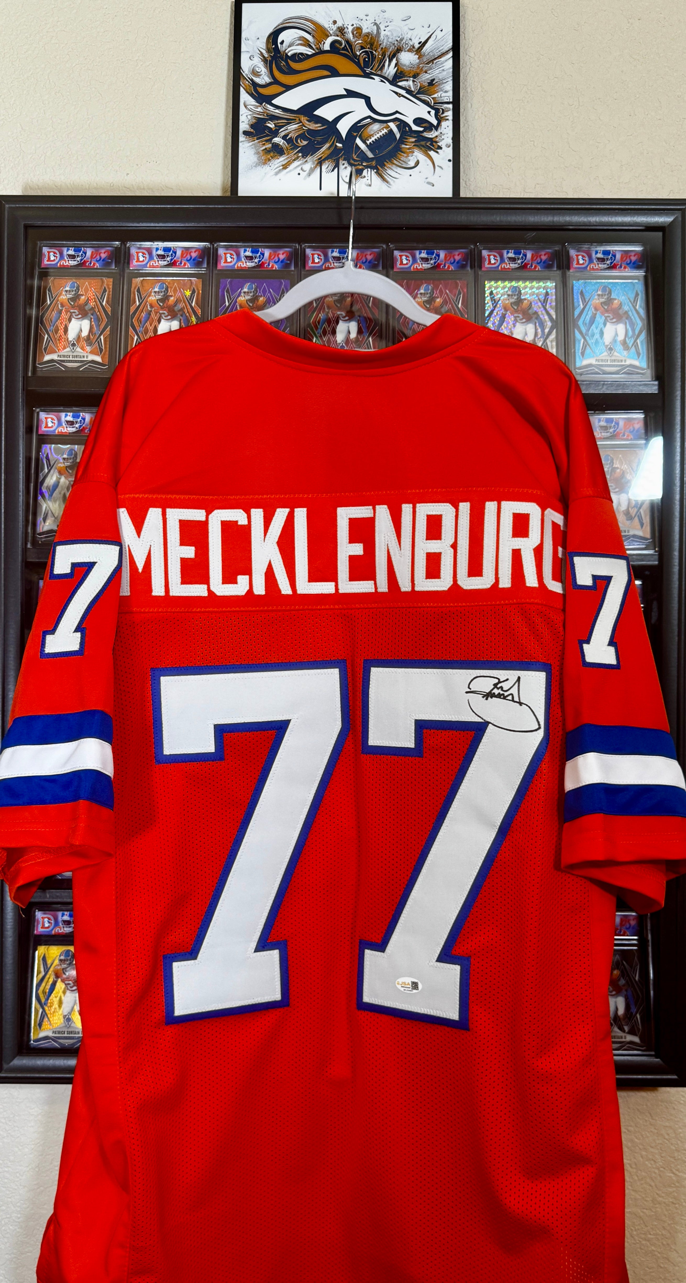 Carl Mclenburg autographed Custom Denver Broncos Jersey, JSA SOA