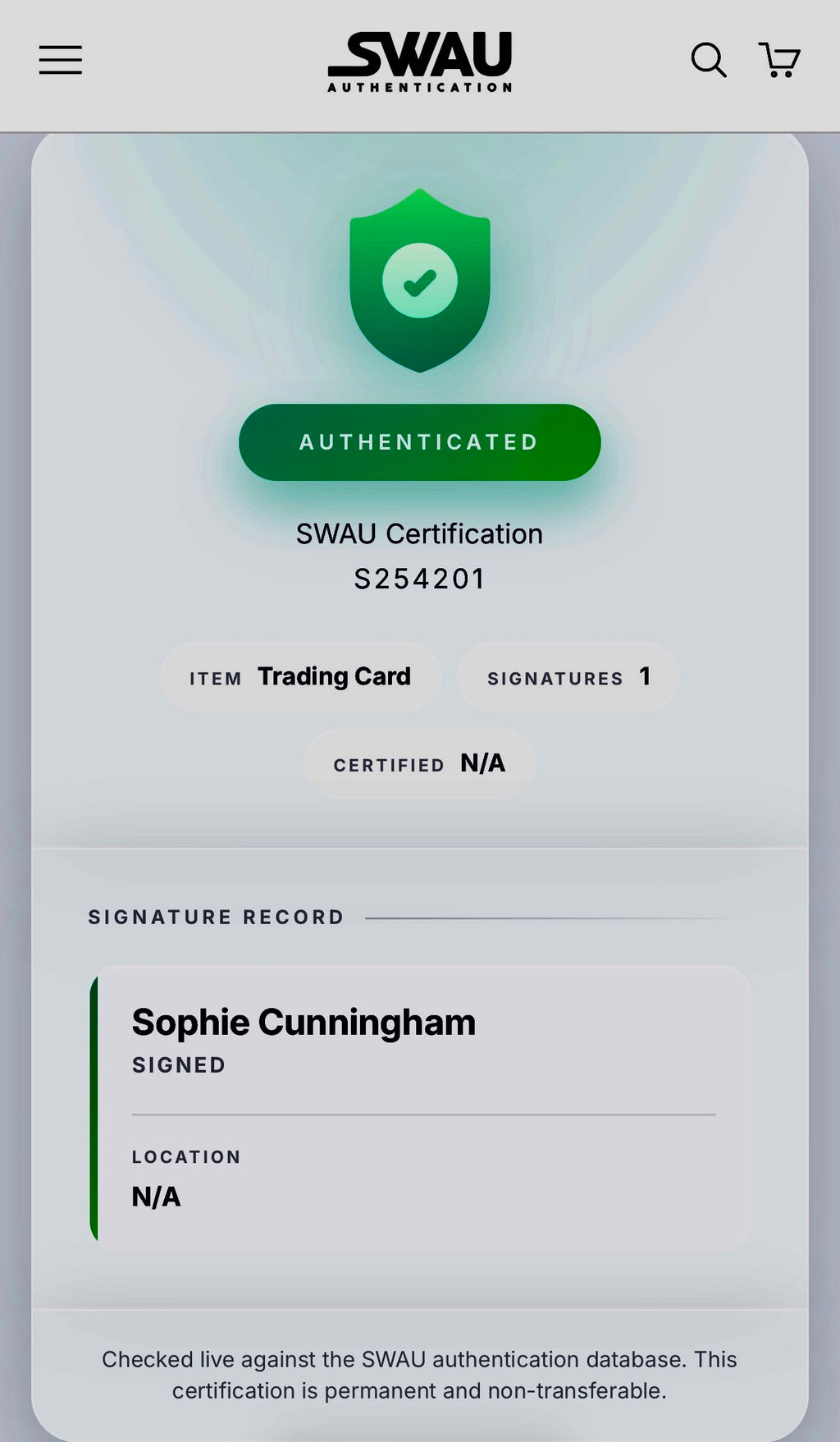 2025 Panini WNBA Donruss Sophie Cunningham Indiana Fever On Card Autograph, SWAU Authenticated