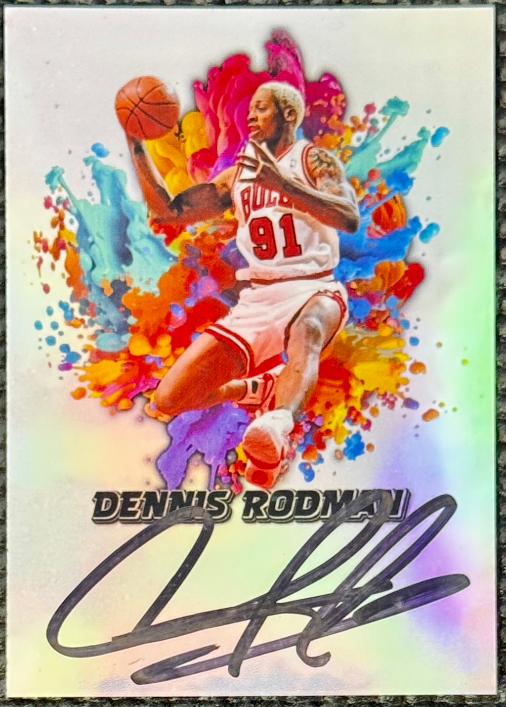 Dennis Rodman Autographed Custom Color Blast Card, Bulls, SWAU SOA