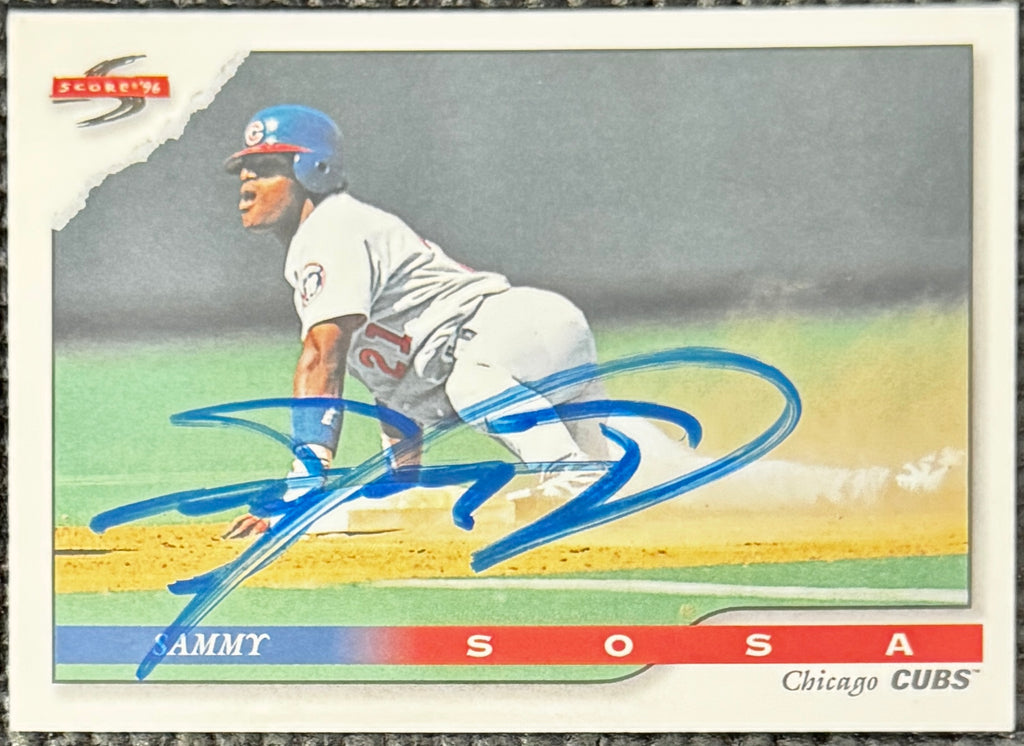 1996 Score Baseball Sammy Sosa Autographed Trading Card, SWAU SOA