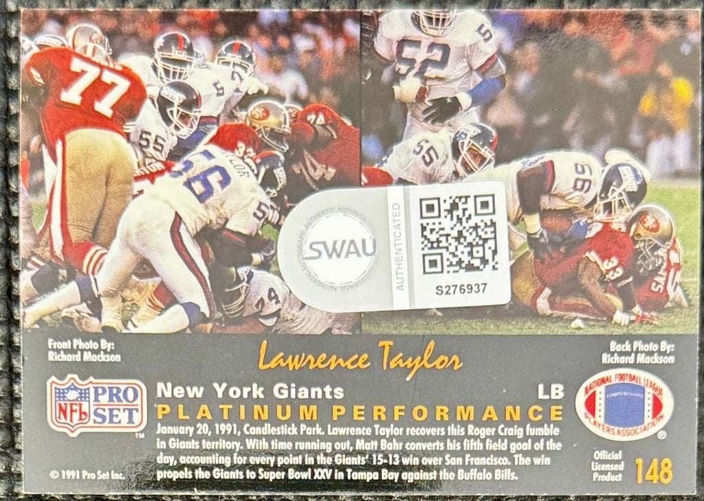 Autographed 1991 Pro Set - Lawrence Taylor - Giants, SWAU SOA