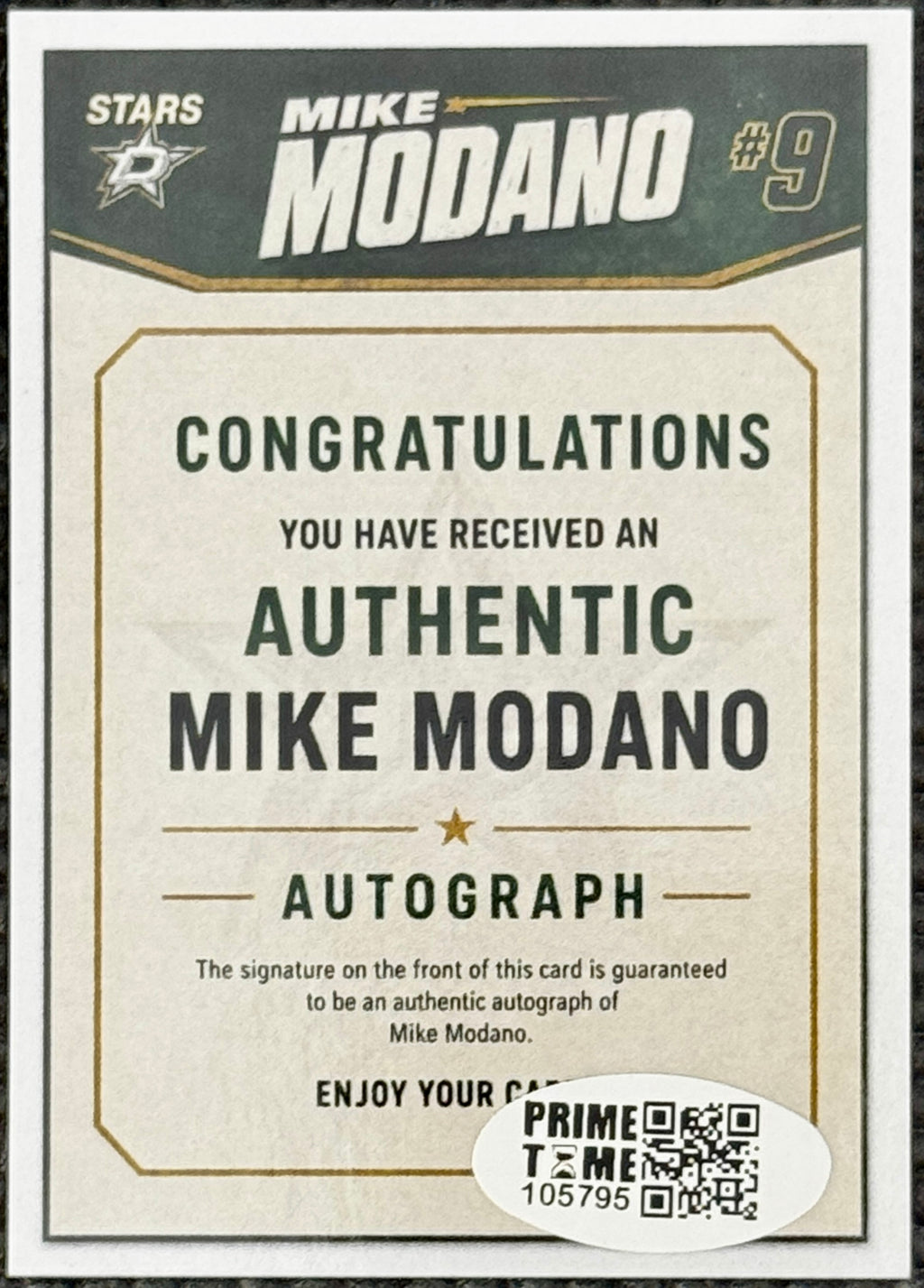 Mike Modano - Dallas Stars - Autographed Custom Comic Book Card, Prime Time SOA