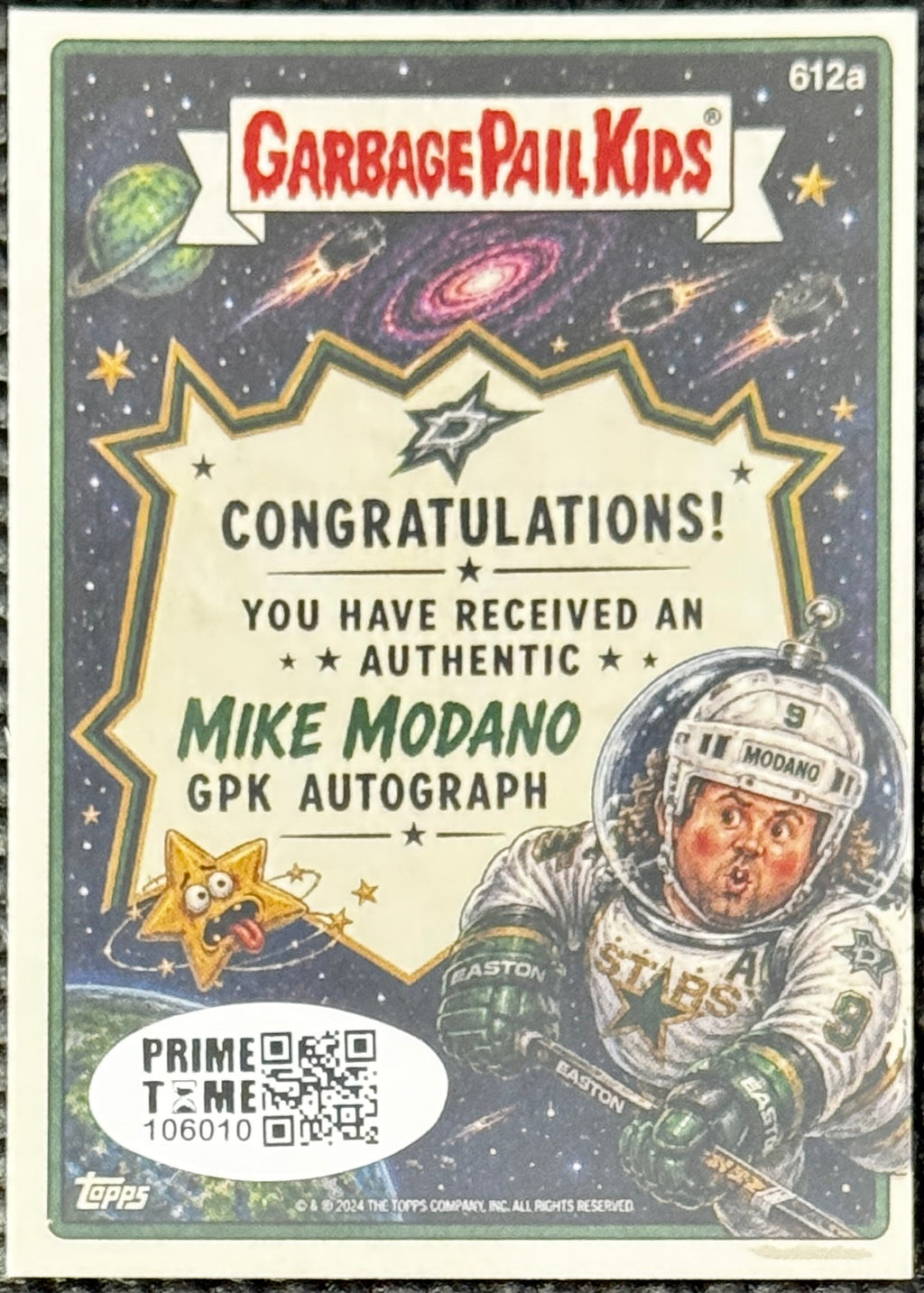 Mike Modano - Dallas Stars - Autographed Custom Garbage Pale Card, Prime Time SOA