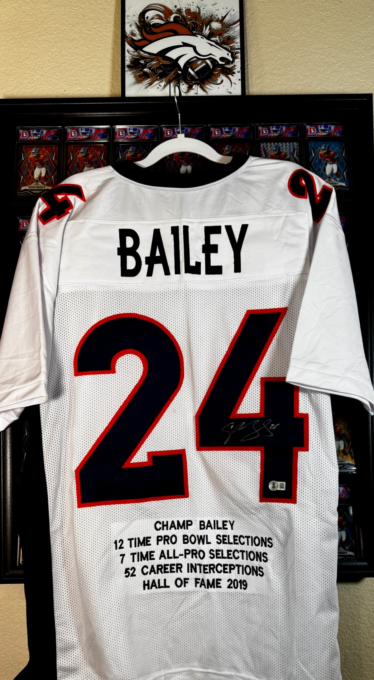 Champ Bailey Autographed Custom Denver Broncos Stat Jersey, Beckett SOA